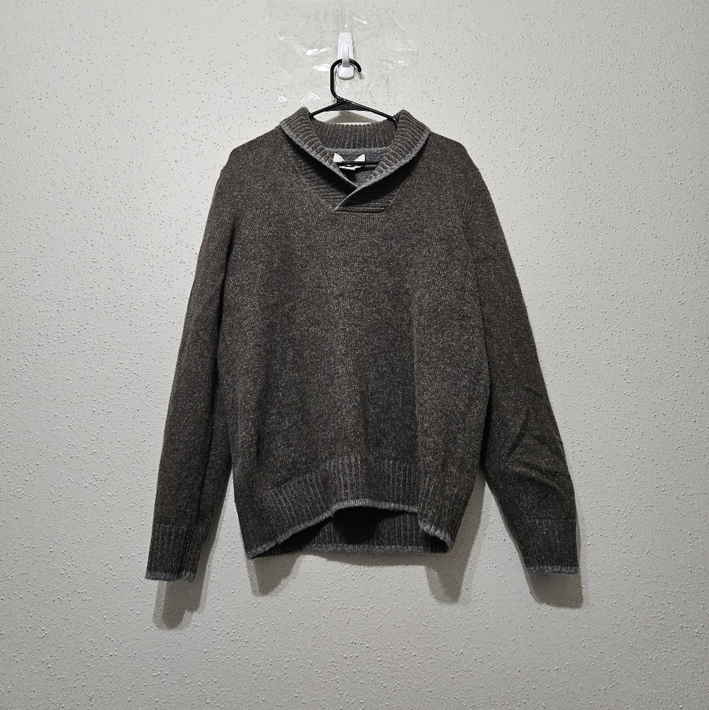 Joseph Abboud Mens Wool Blend Shawl Collar Knit Pullover Sweater Brown L